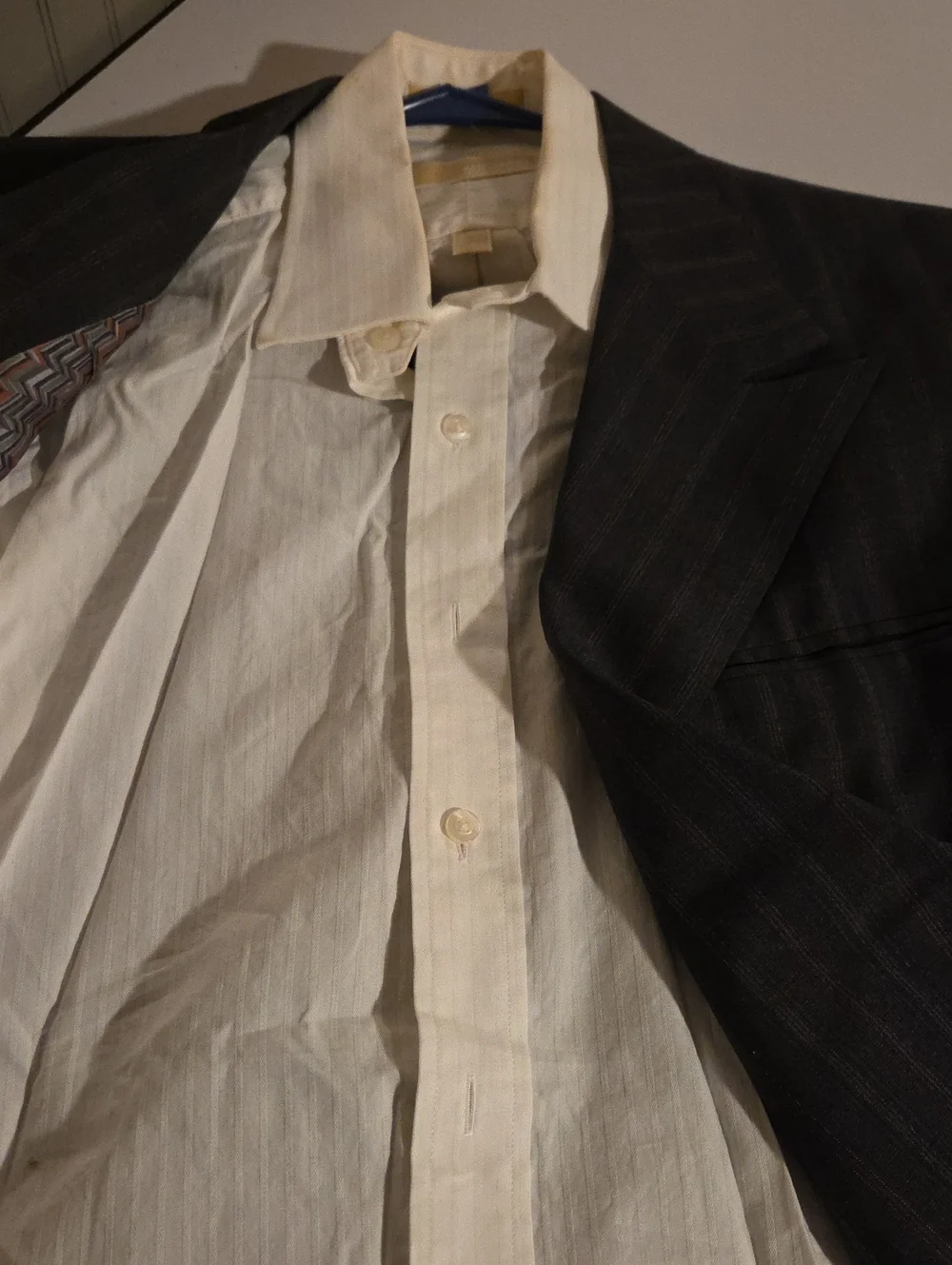 Men's Dark Charcoal Pinstripe Blazer Matching Pants and White Dress Shirt